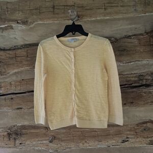 LOFT Yellow Crewneck Crewneck Slub Cotton Cardigan Size Medium